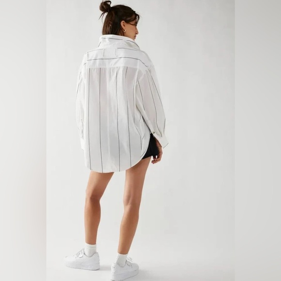 We‎ The Free Happy Hour Striped Oversize Poplin Button-Up Shirt - Picture 3 of 9